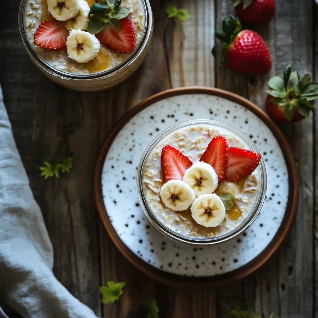 simple strawberry banana overnight oats jars ingredients