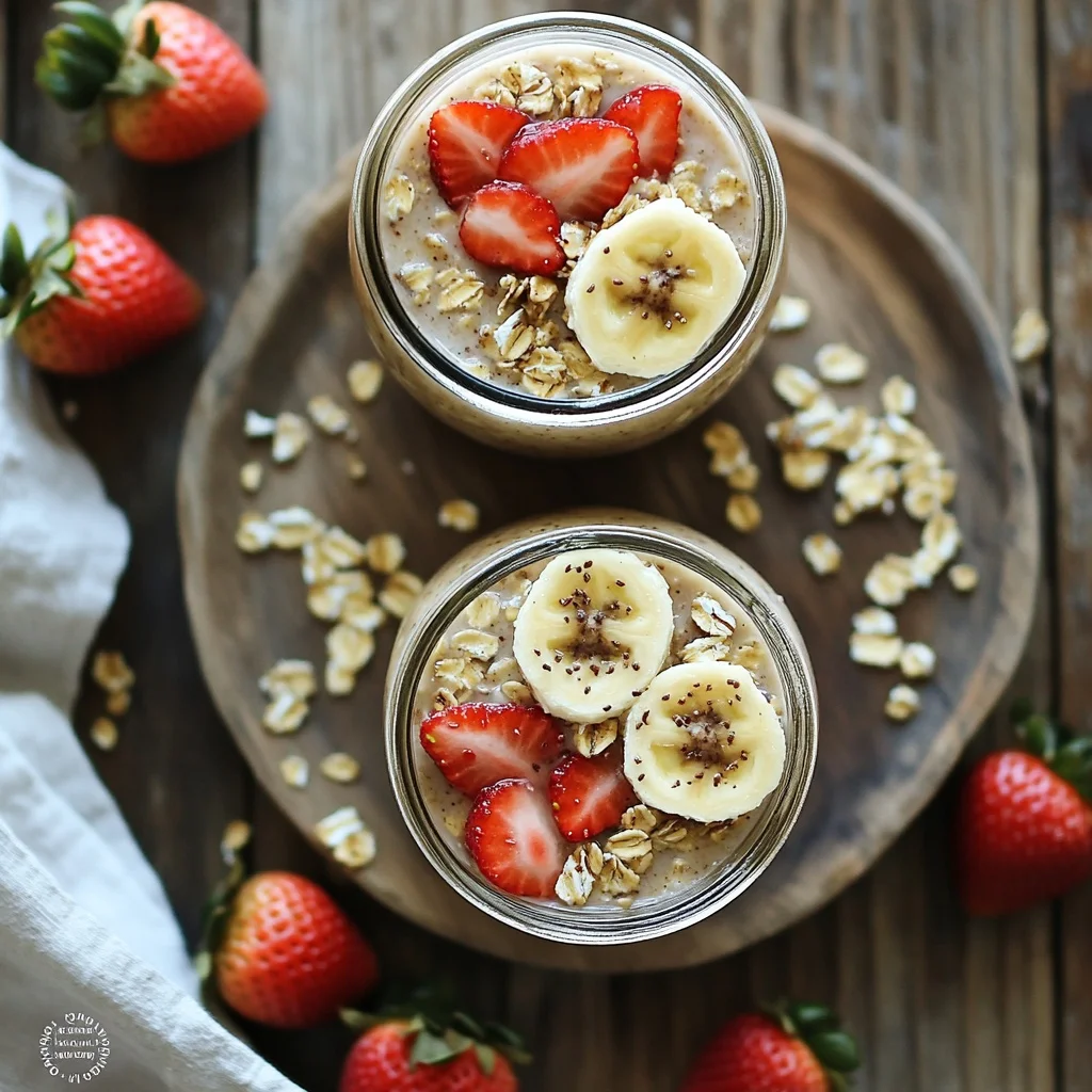 simple strawberry banana overnight oats jars serving suggestion