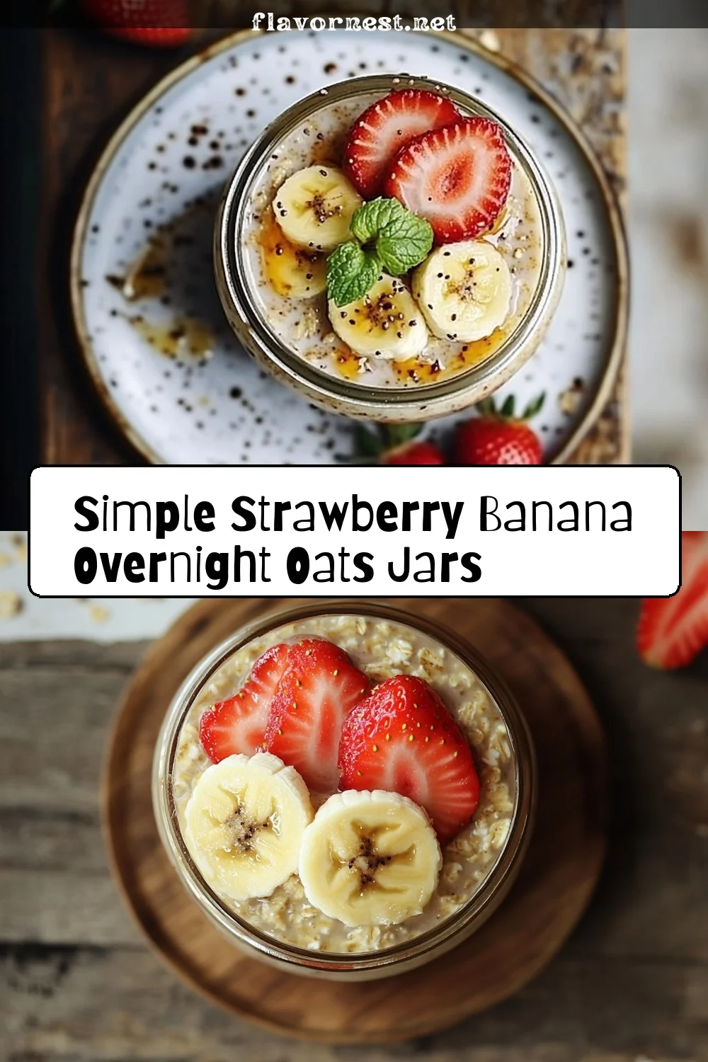 simple strawberry banana overnight oats jars pin