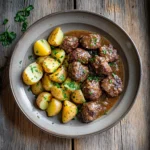 slow cooker garlic butter beef bites with potatoes