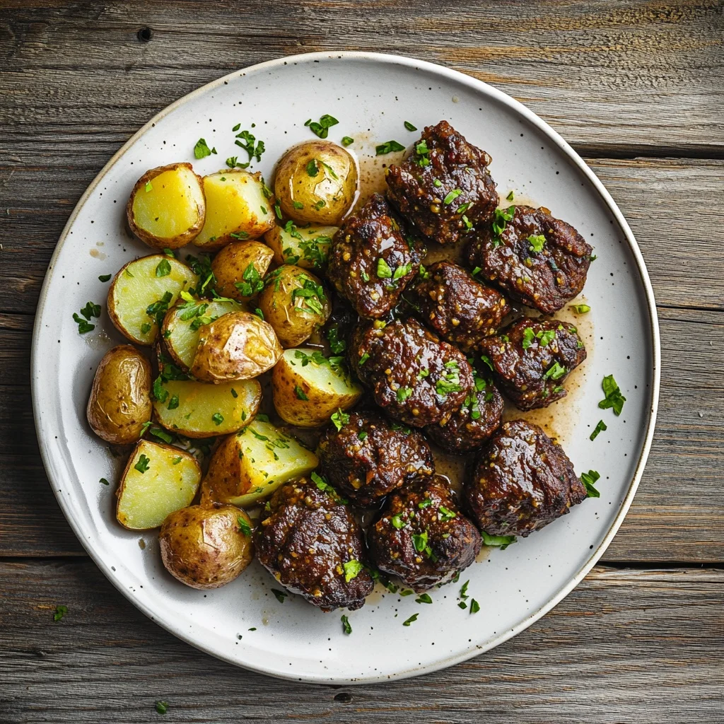 slow cooker garlic butter beef bites with potatoes ingredients