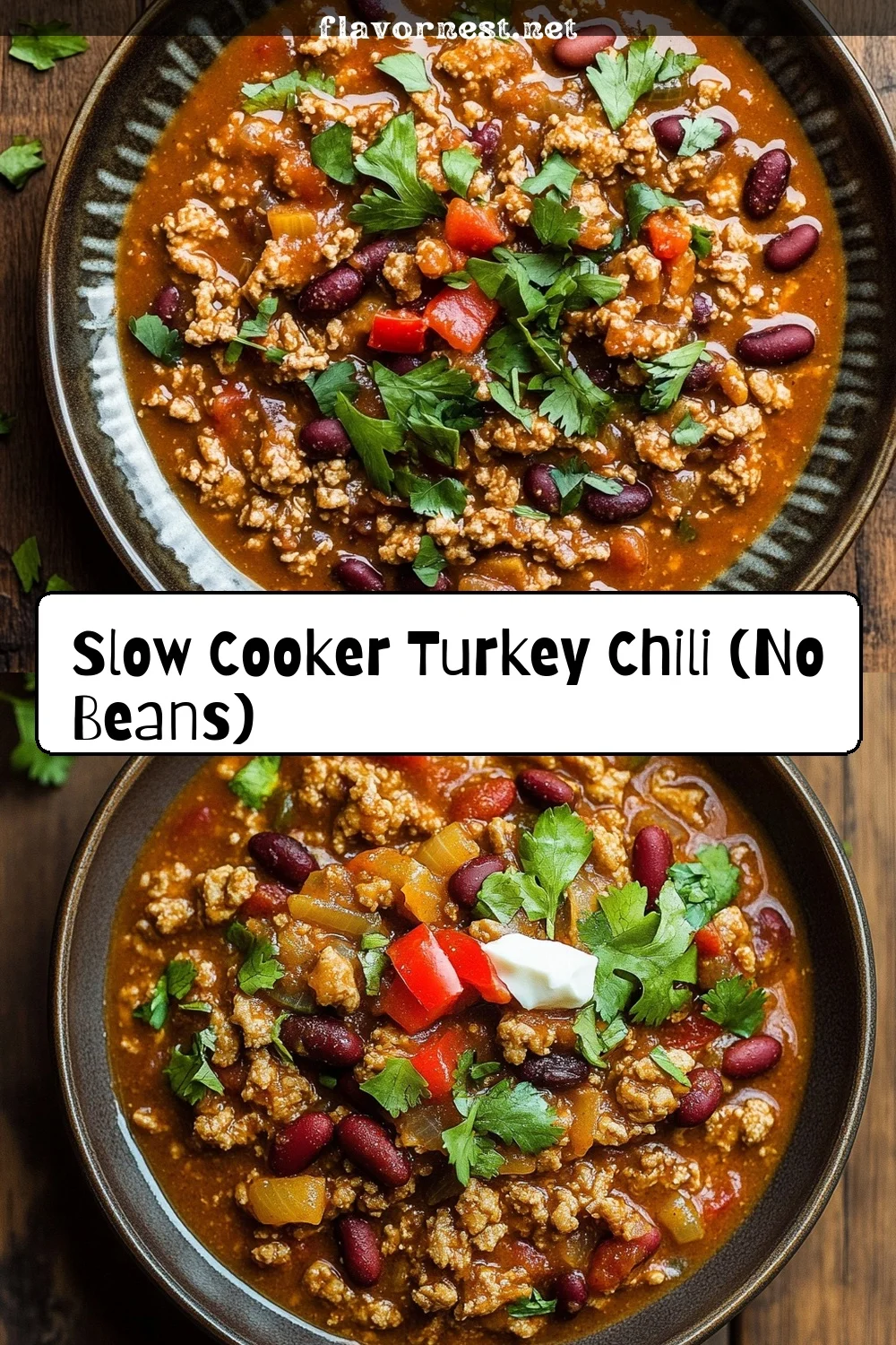 slow cooker turkey chili (no beans) pin