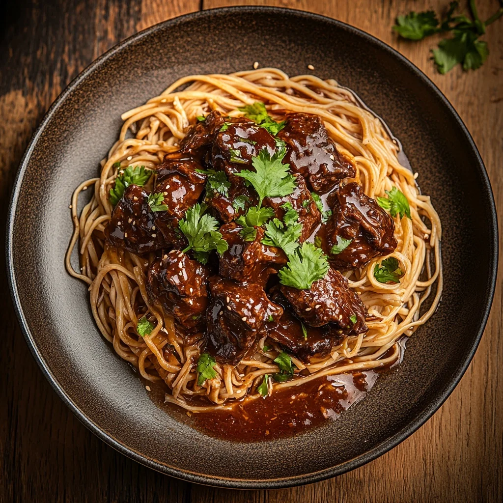 sticky beef noodles serving suggestion