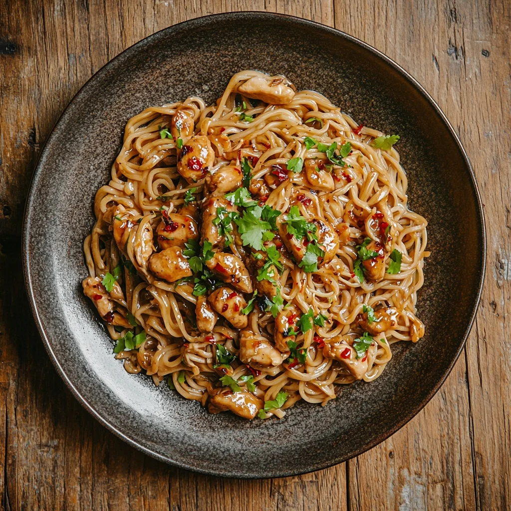 sticky garlic chicken noodles serving suggestion