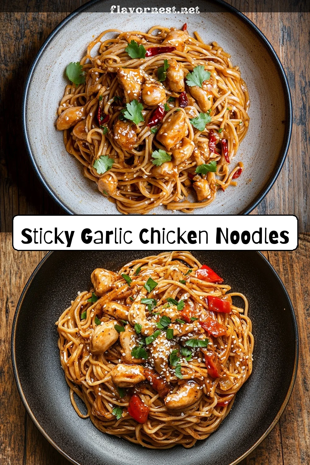 sticky garlic chicken noodles pin