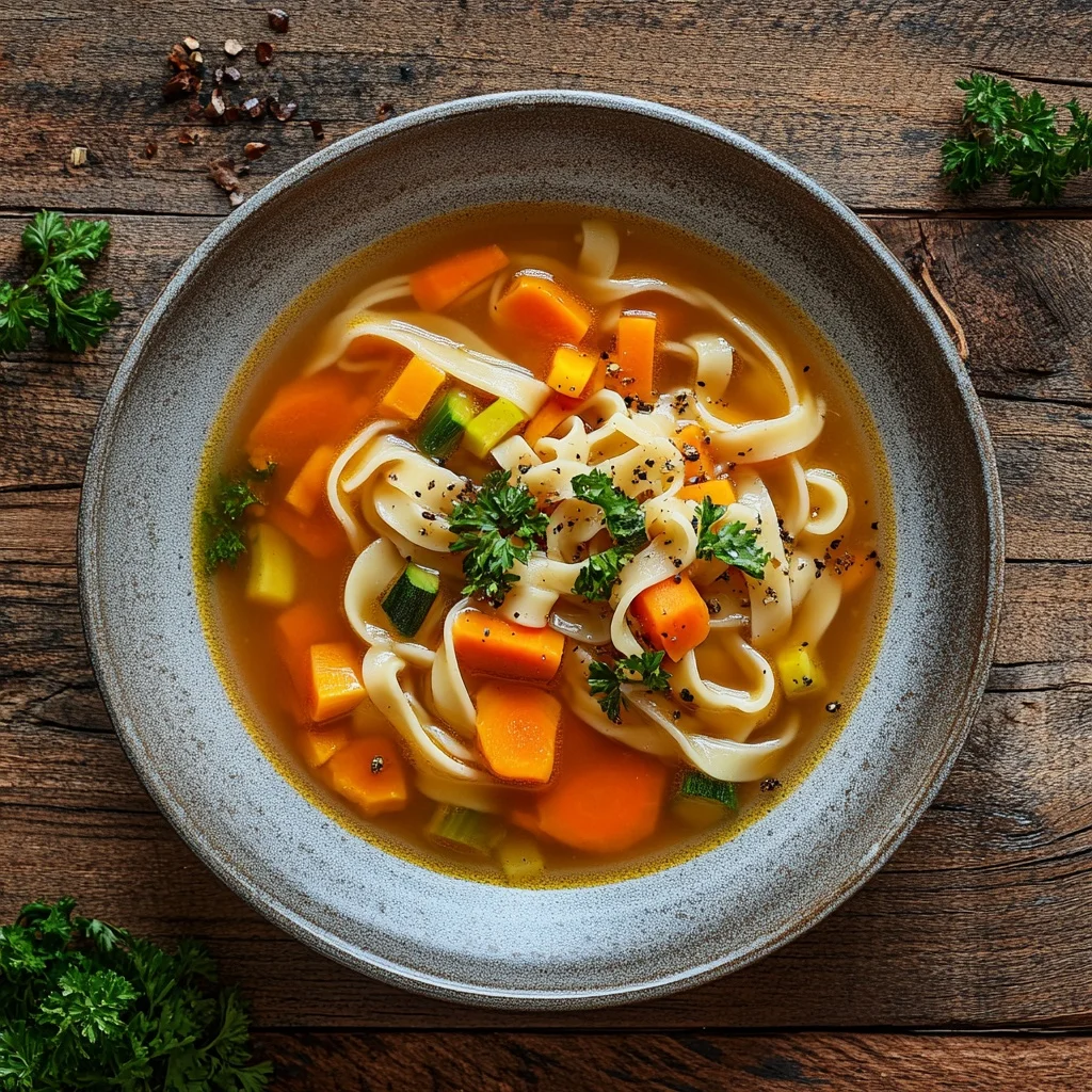 vegetable noodle soup serving suggestion