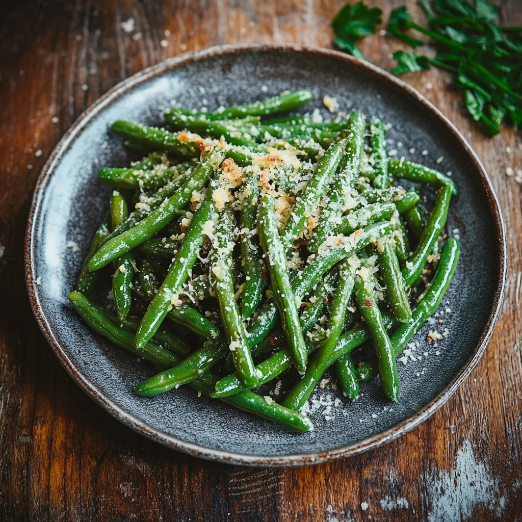air fryer green beans with parmesan serving suggestion