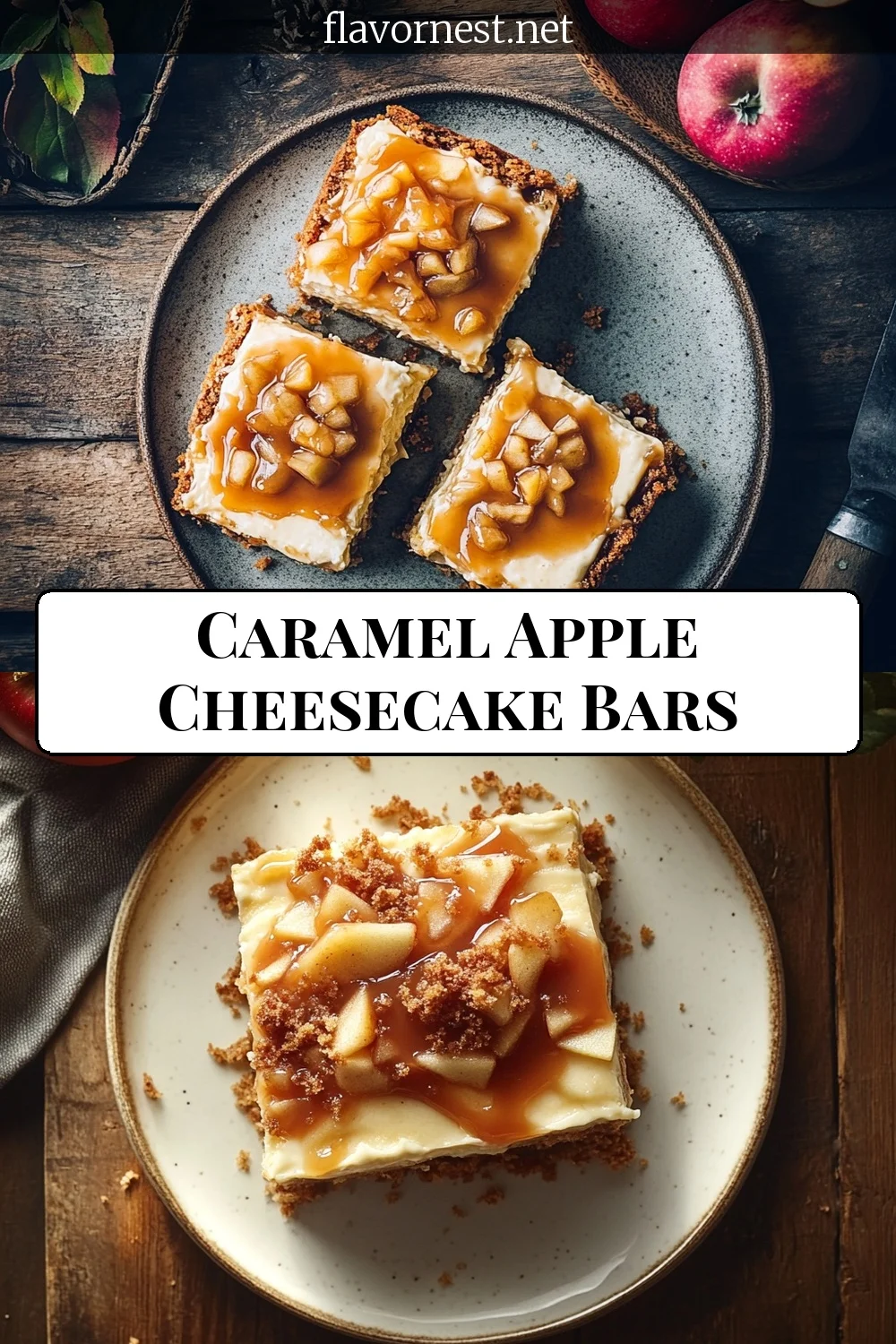 caramel apple cheesecake bars recipe pin