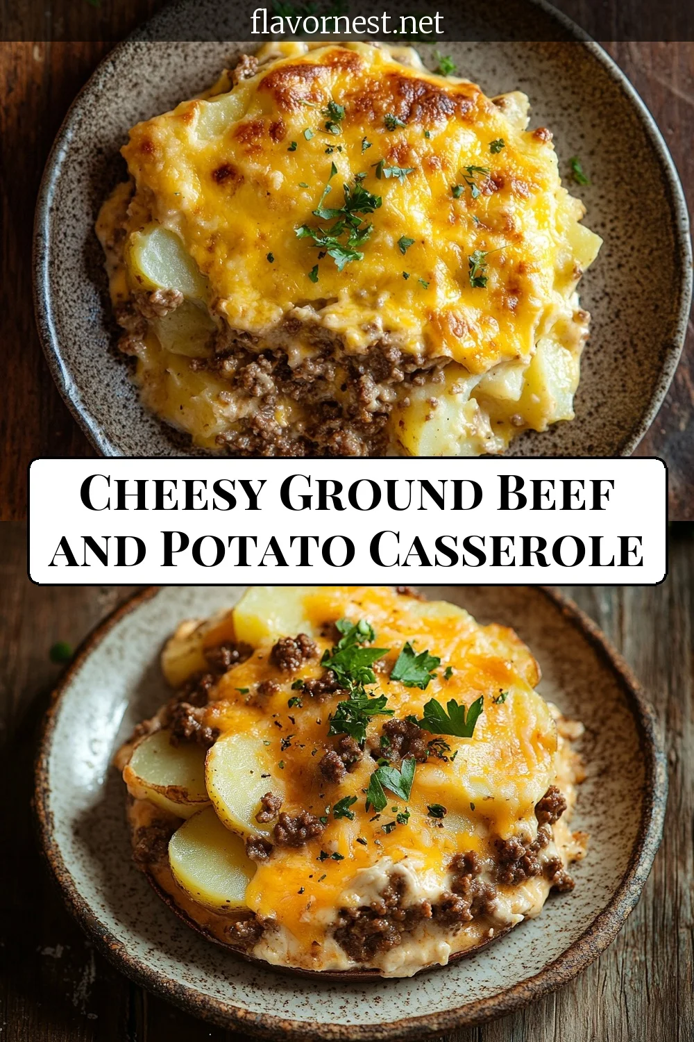cheesy ground beef and potato casserole pin