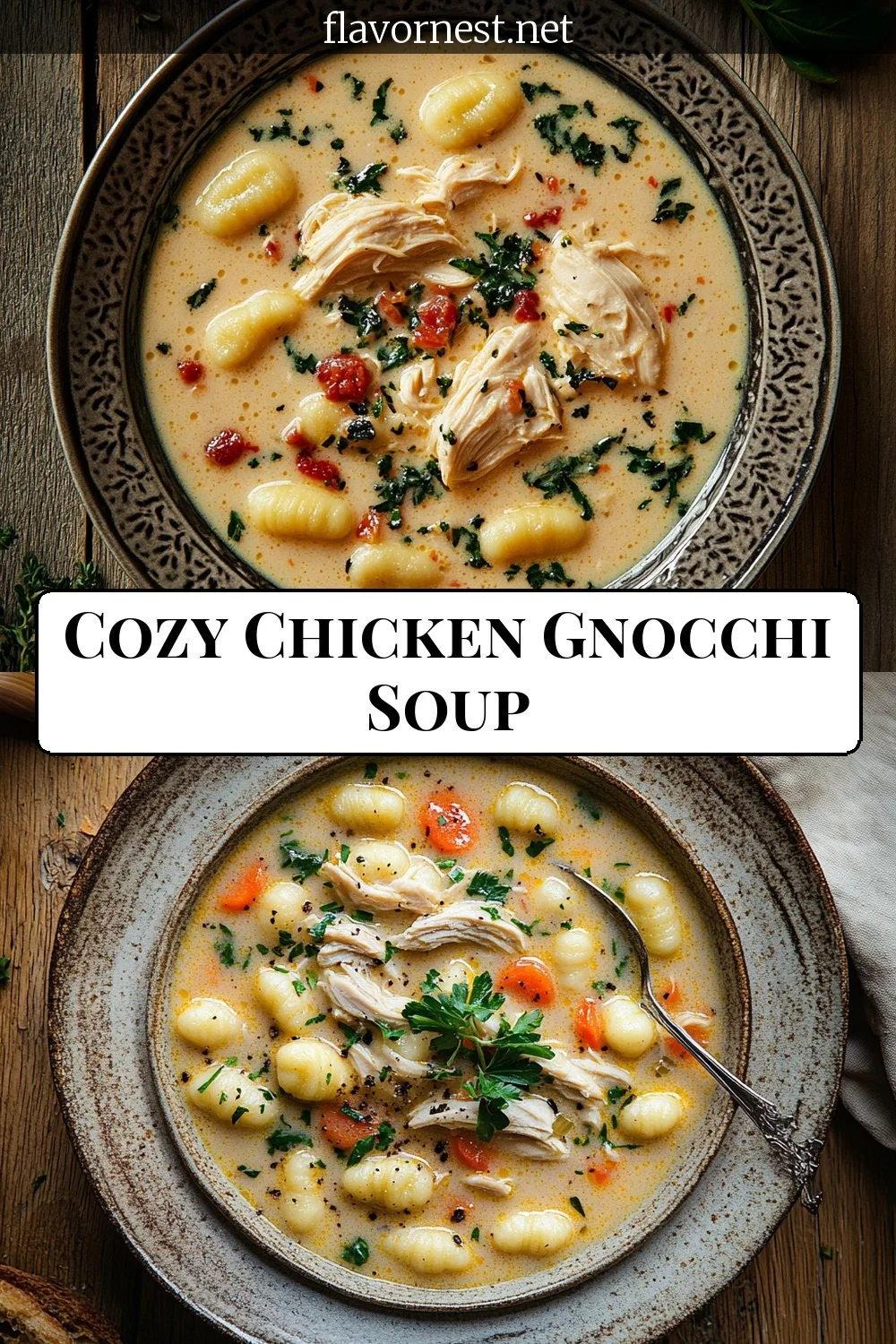 cozy chicken gnocchi soup recipe pin