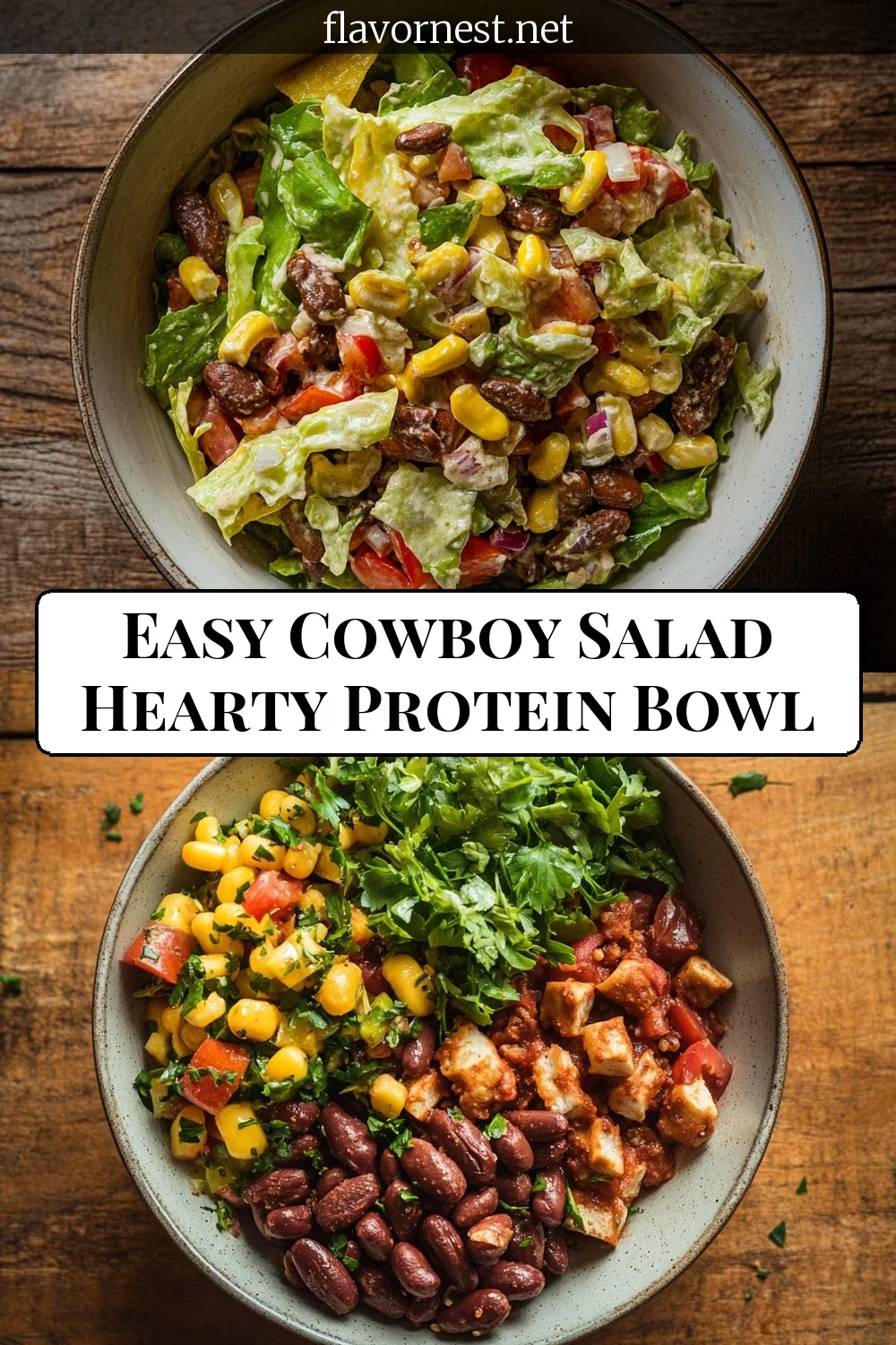 easy cowboy salad hearty protein bowl pin