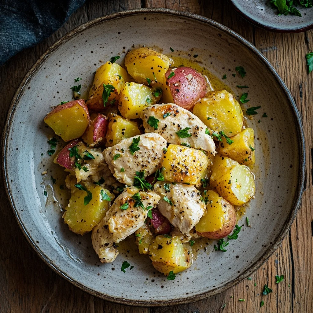 easy homemade chicken and potato bake serving suggestion