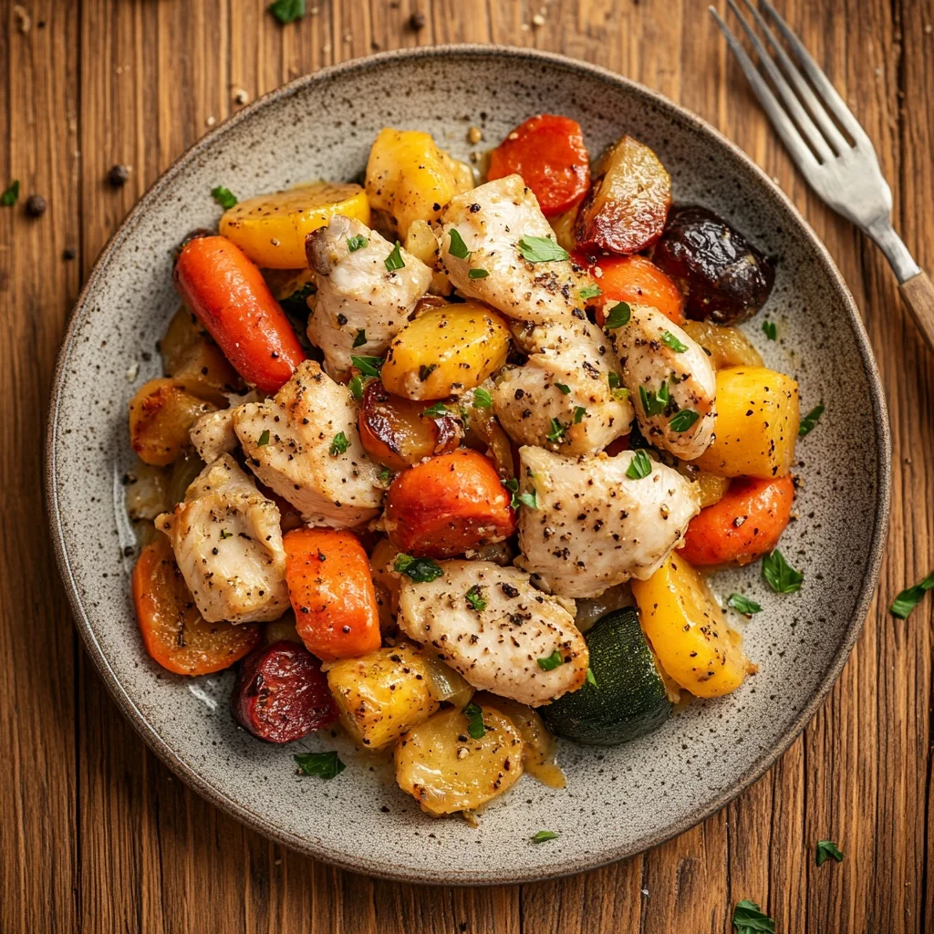 easy homemade chicken and vegetable bake serving suggestion