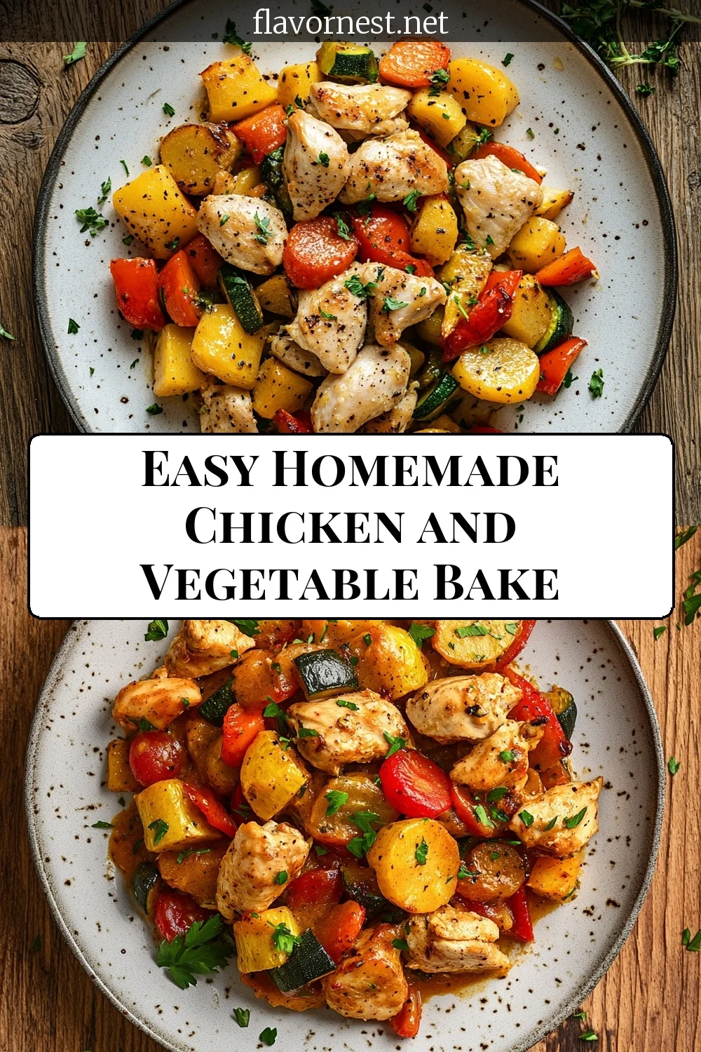 easy homemade chicken and vegetable bake pin
