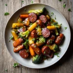 easy one-pan honey garlic kielbasa & veggies