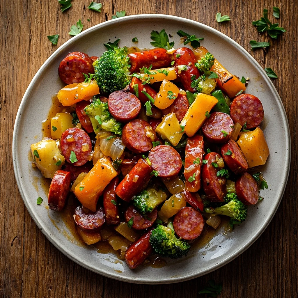 easy one-pan honey garlic kielbasa & veggies ingredients