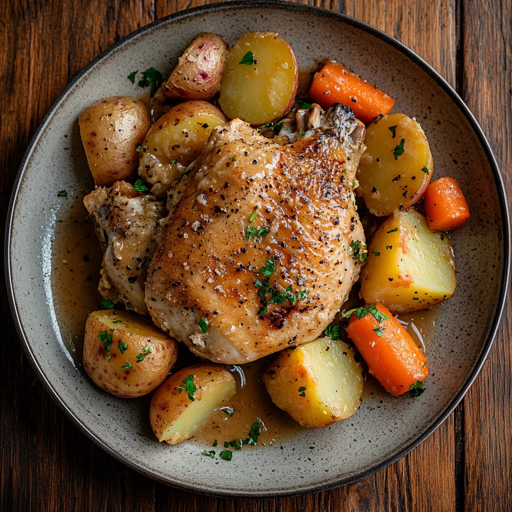 garlic butter crockpot chicken with potatoes and carrots serving suggestion