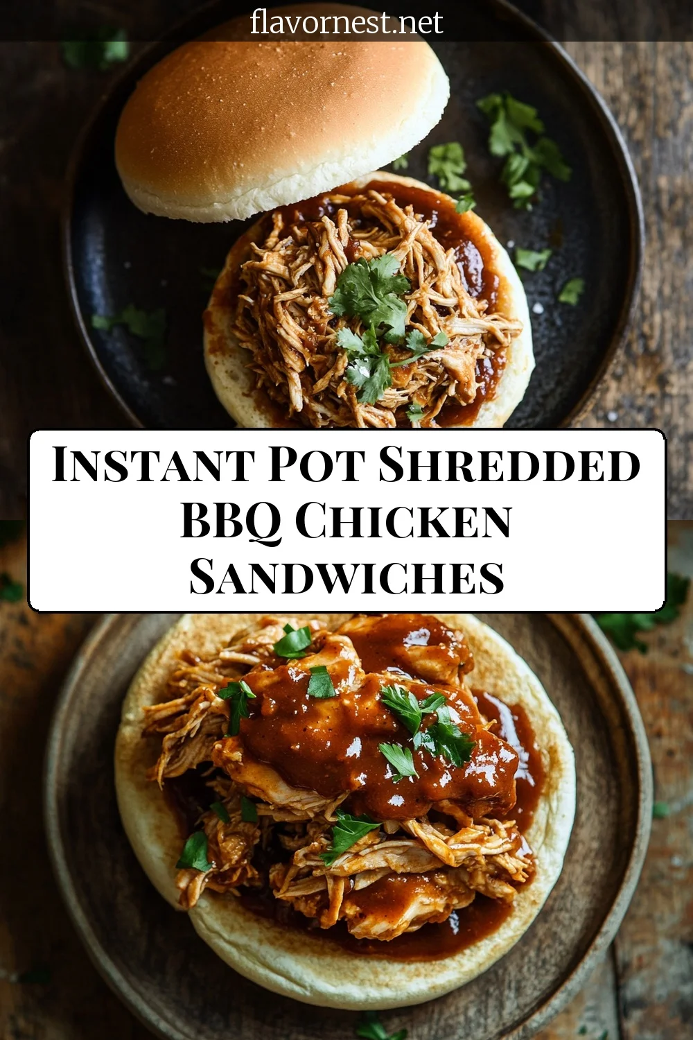 instant pot shredded bbq chicken sandwiches pin