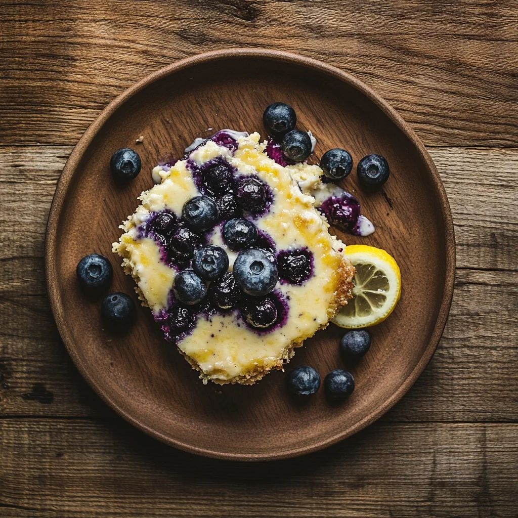 lemon blueberry cheesecake dump cake serving suggestion