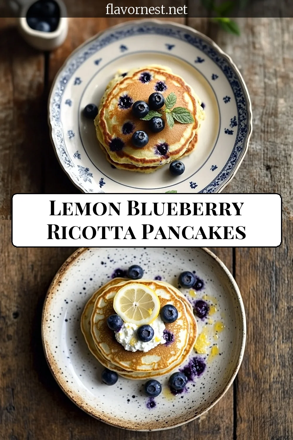 lemon blueberry ricotta pancakes pin