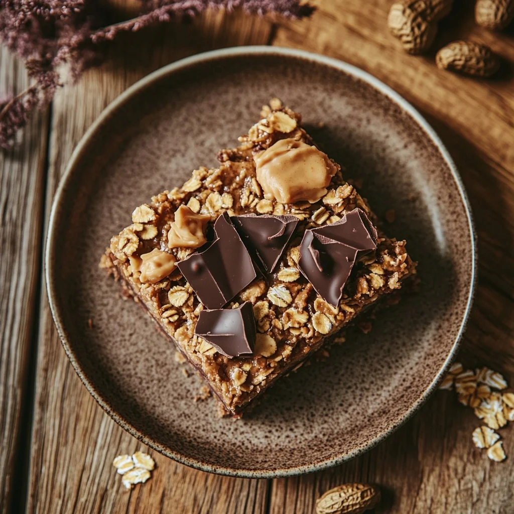 no bake peanut butter chocolate oat bars serving suggestion