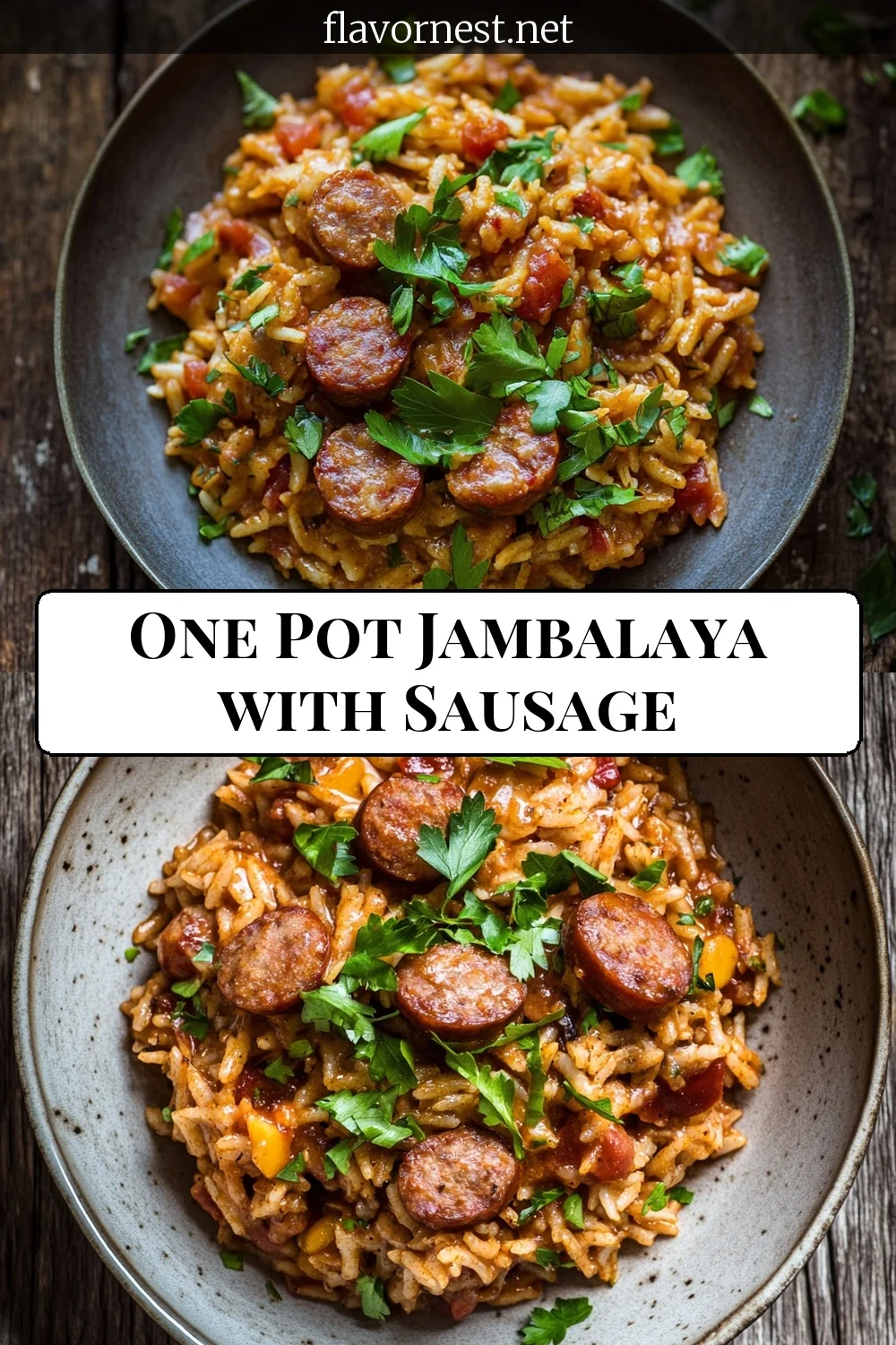 one pot jambalaya with sausage pin