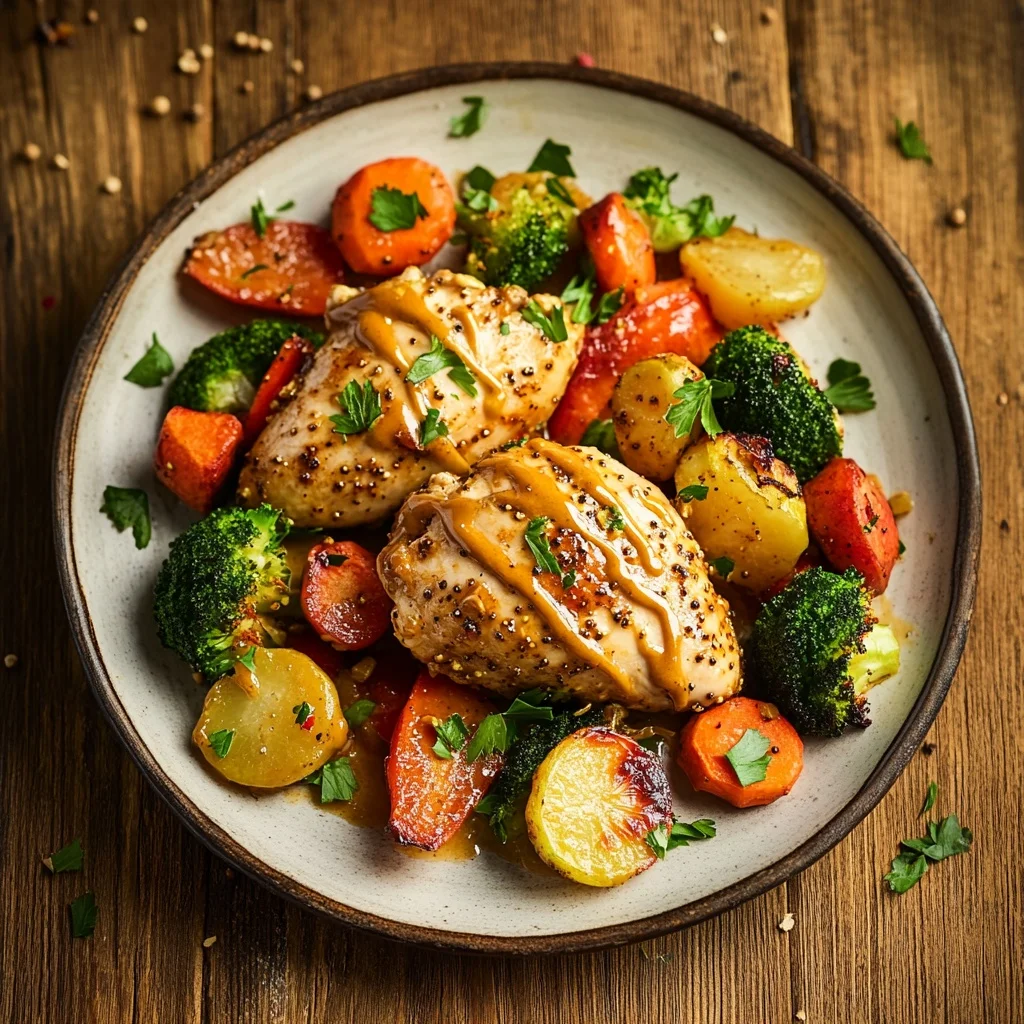 sheet pan honey mustard chicken and veggies