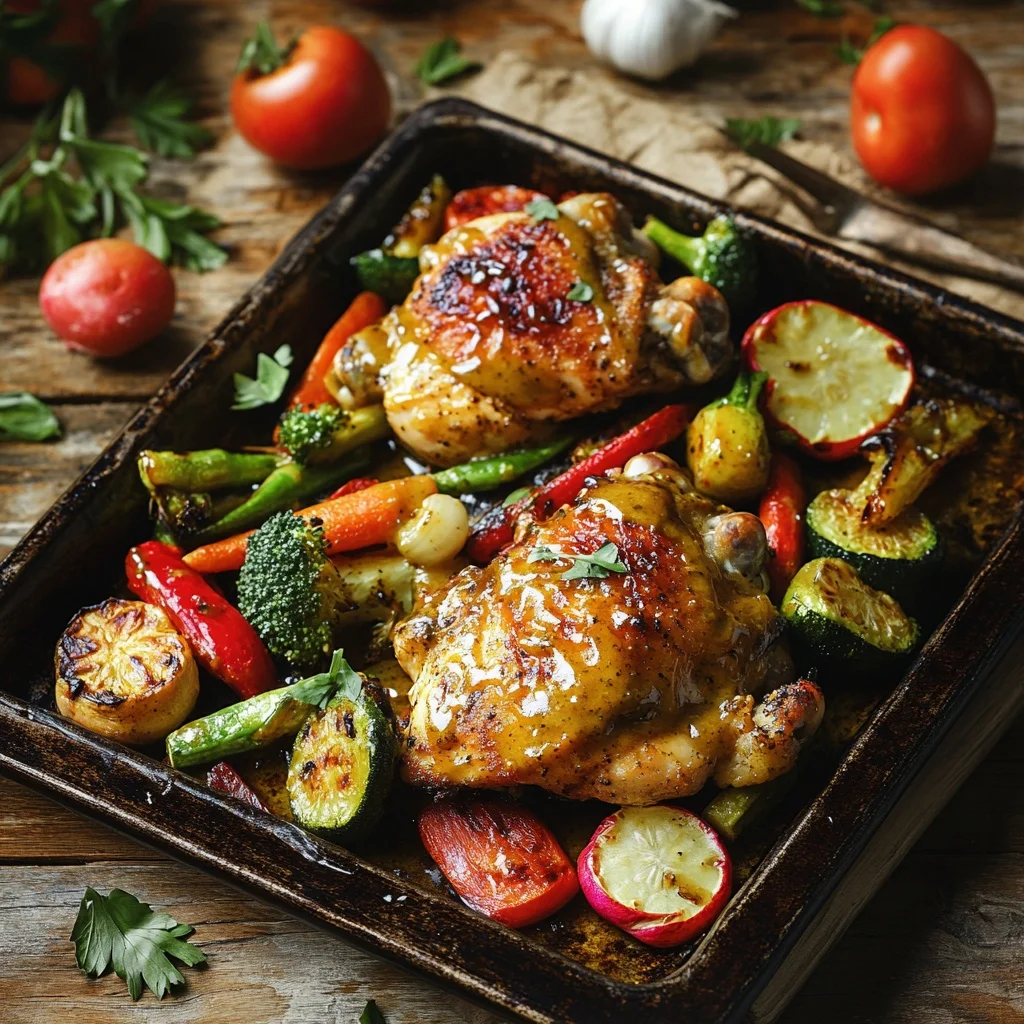 sheet pan honey mustard chicken and veggies serving suggestion