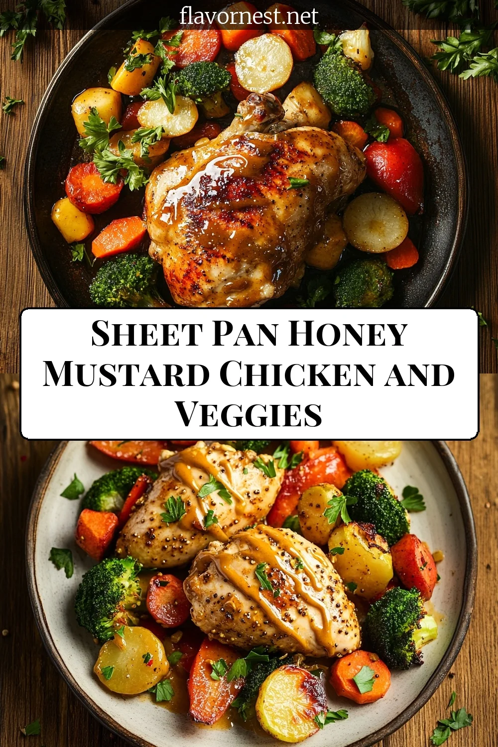 sheet pan honey mustard chicken and veggies pin