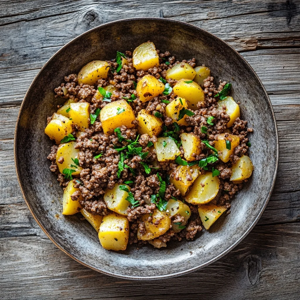 simple ground beef and potato skillet serving suggestion