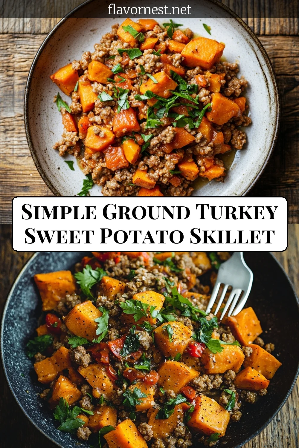 simple ground turkey sweet potato skillet pin