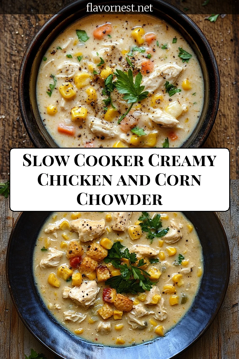 slow cooker creamy chicken and corn chowder pin