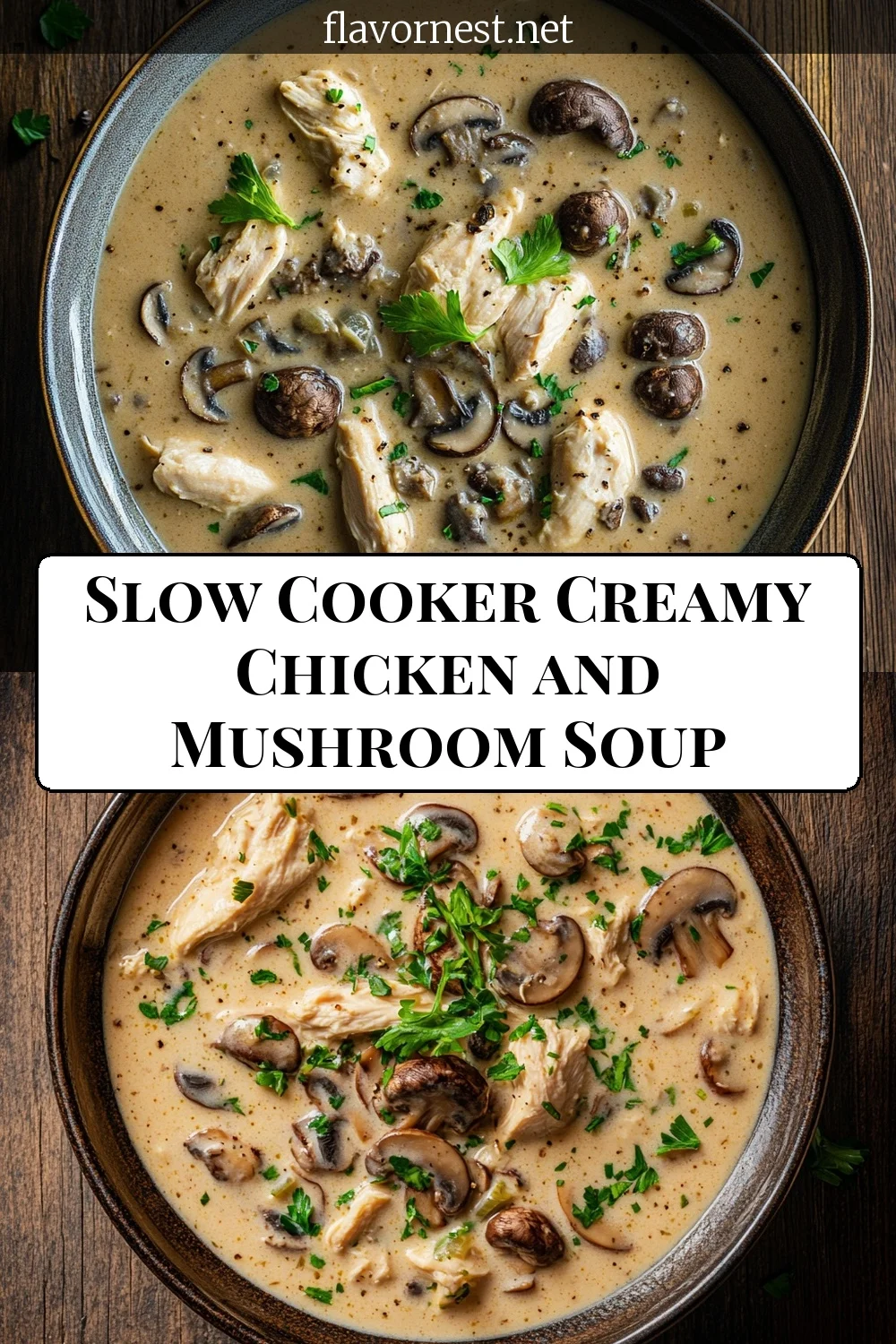 slow cooker creamy chicken and mushroom soup pin