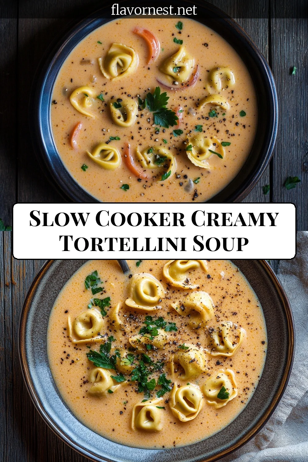 slow cooker creamy tortellini soup pin