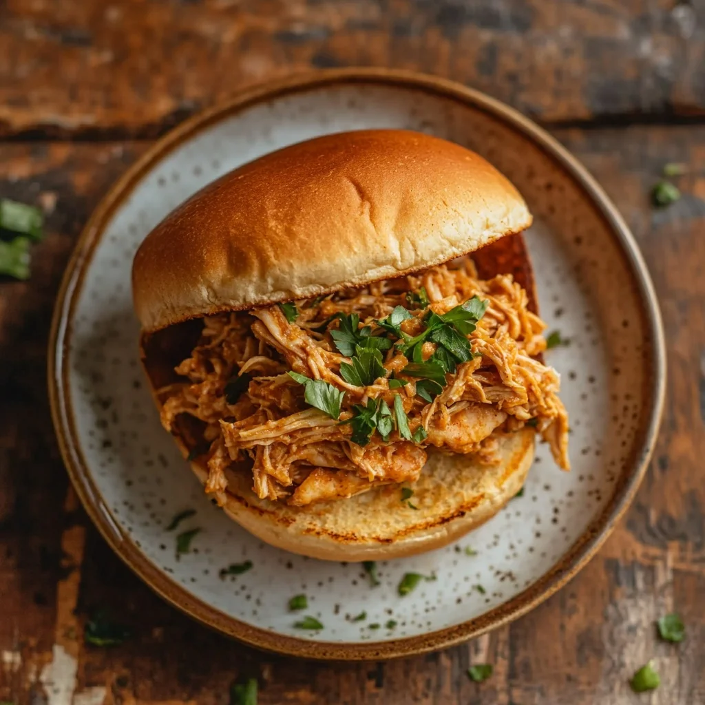 slow cooker pulled chicken sandwiches serving suggestion
