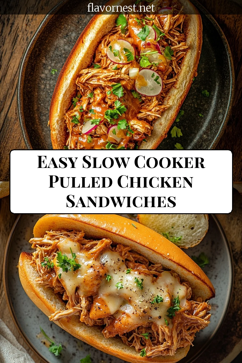 slow cooker pulled chicken sandwiches pin