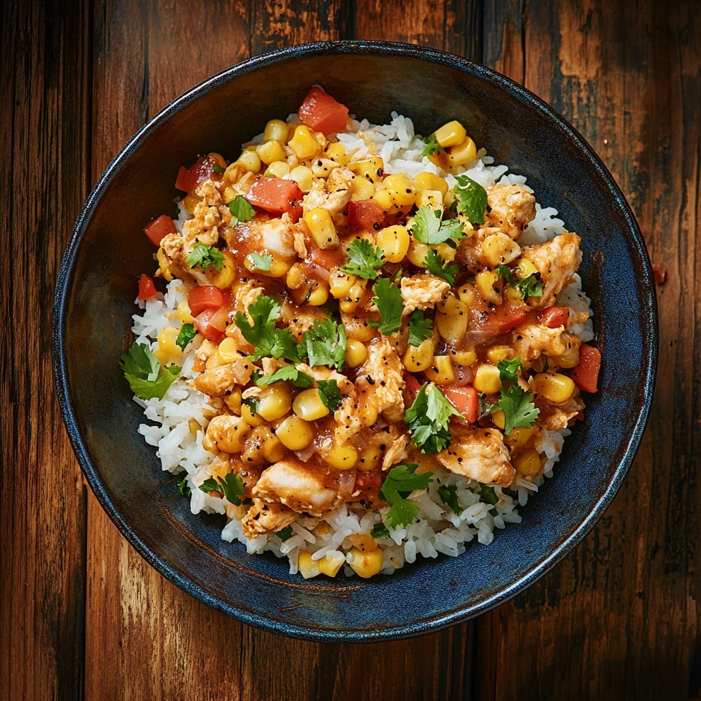 street corn chicken rice bowl serving suggestion