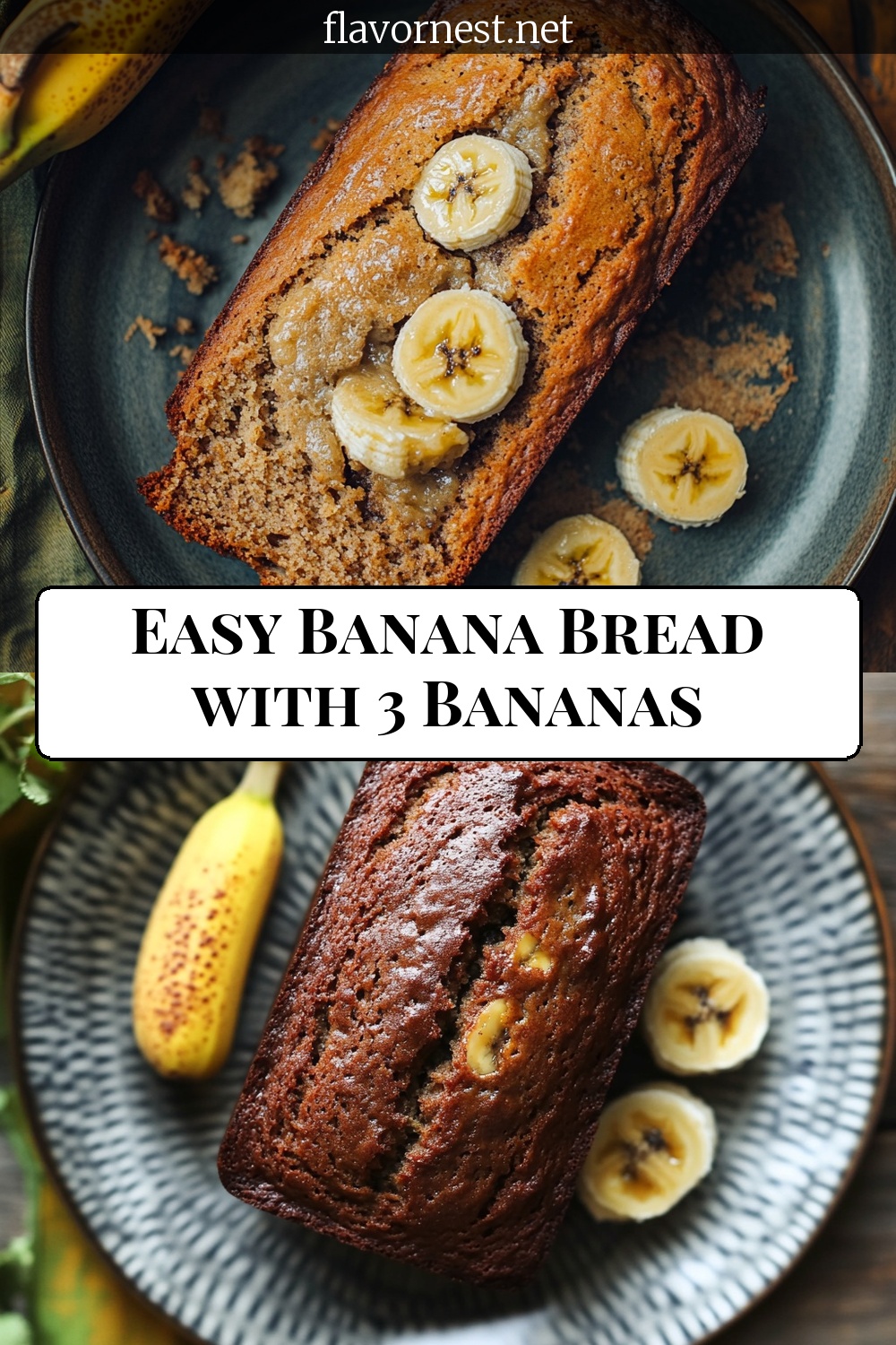 easy banana bread recipe with 3 bananas pin