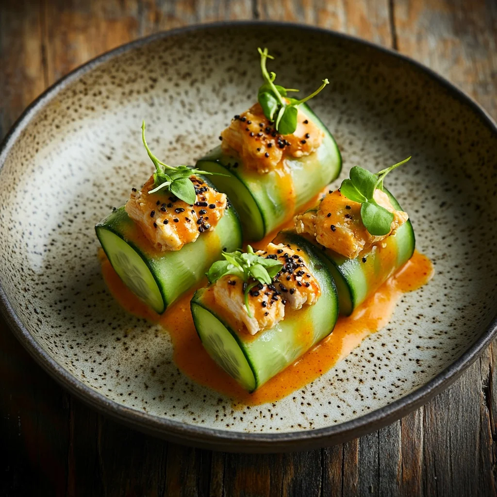 healthy buffalo chicken cucumber rolls 🥒 serving suggestion