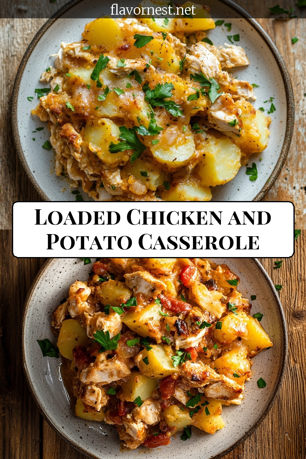 loaded chicken and potato casserole pin