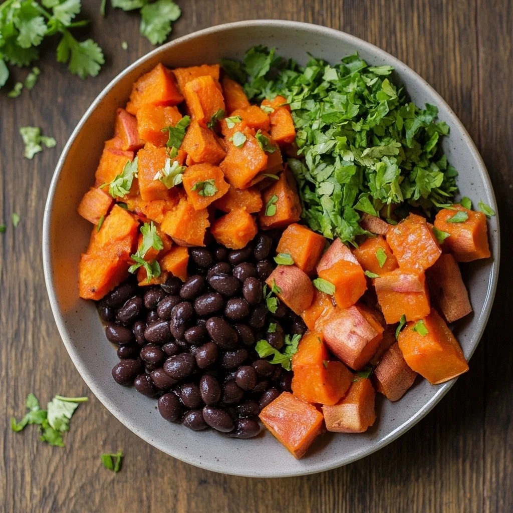 sweet potato black bean meal prep bowls ingredients