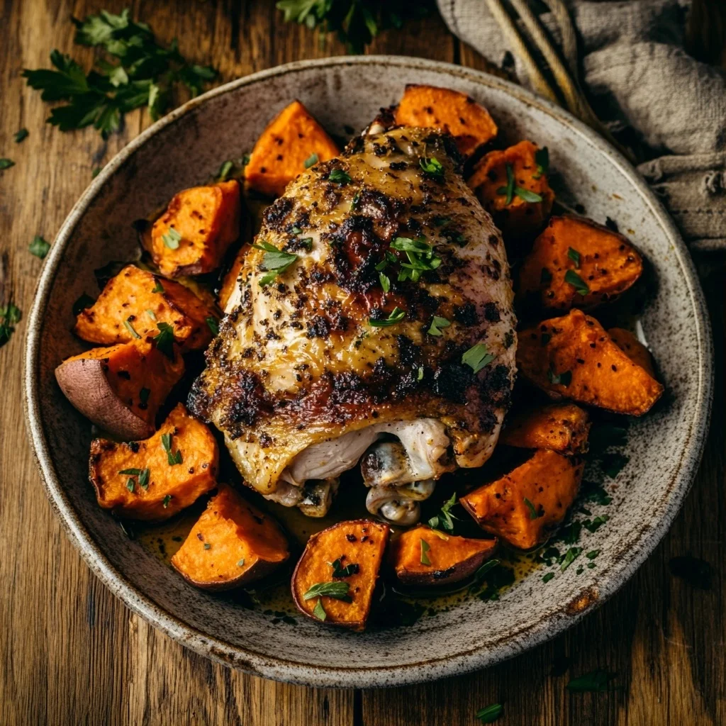 baked chicken and sweet potatoes serving suggestion