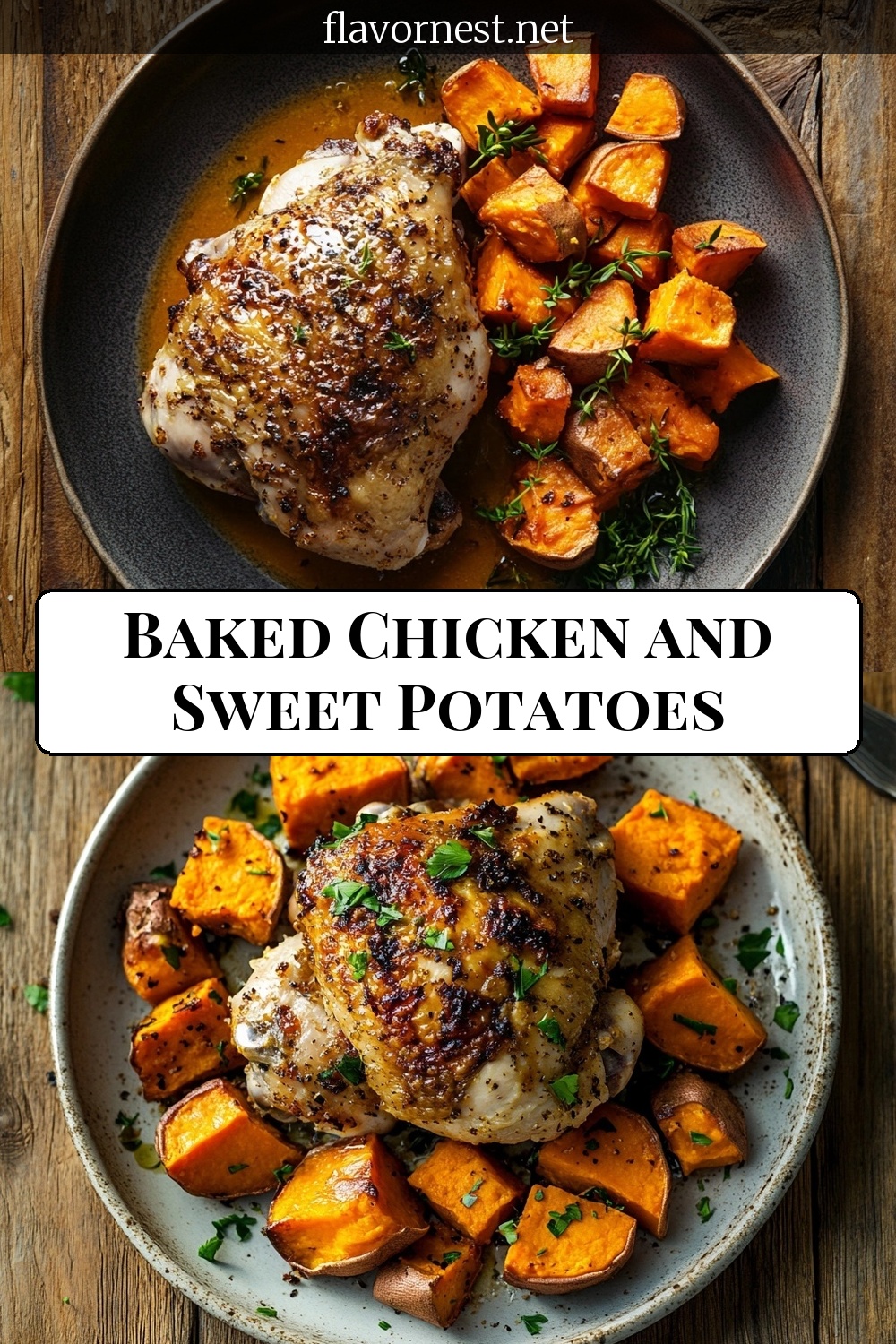 baked chicken and sweet potatoes pin