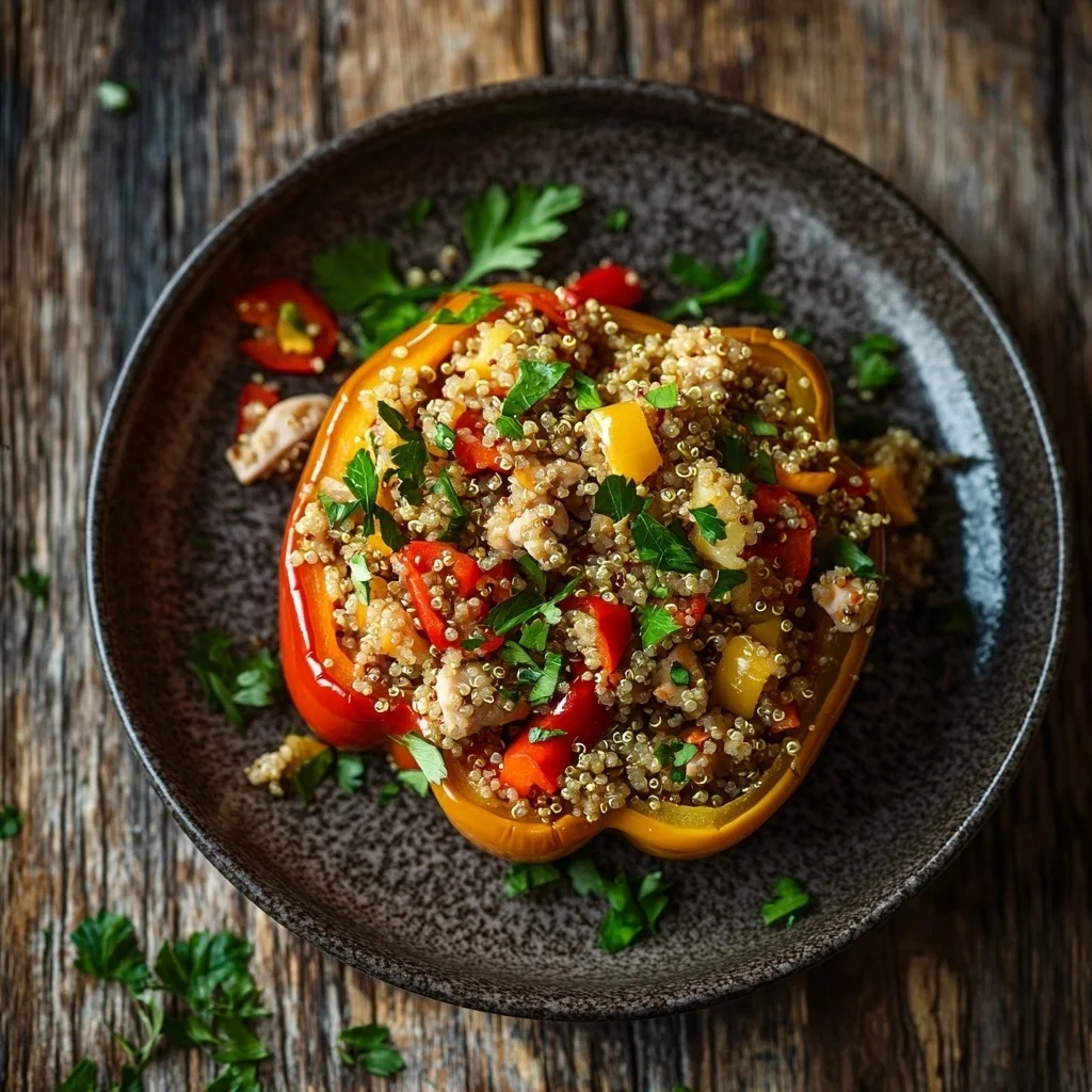 healthy turkey and quinoa stuffed peppers