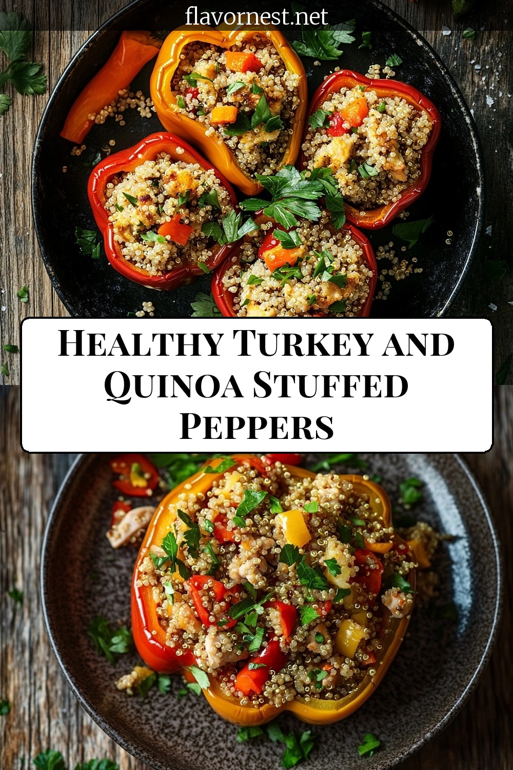 healthy turkey and quinoa stuffed peppers pin