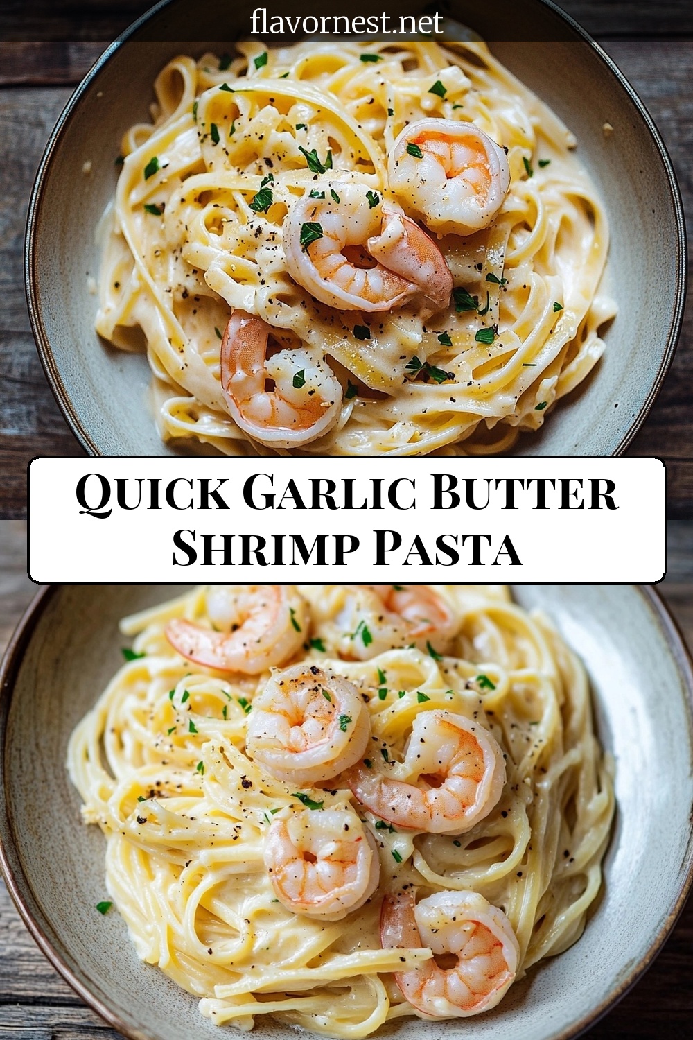 quick garlic butter shrimp pasta pin