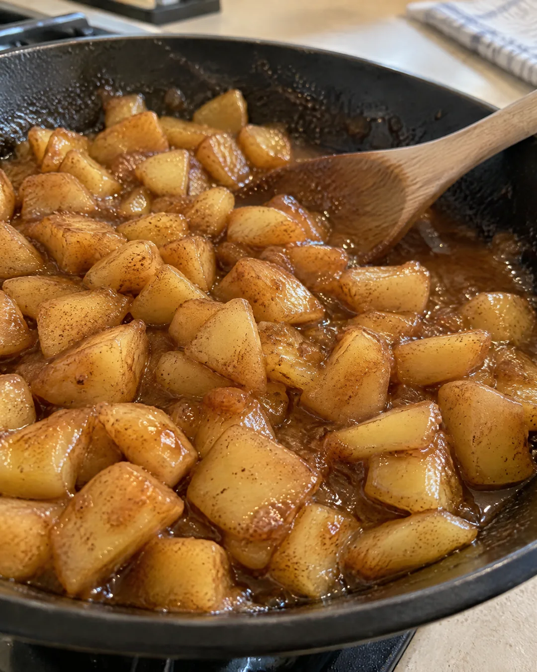 Cooked cinnamon apple filling for turnovers