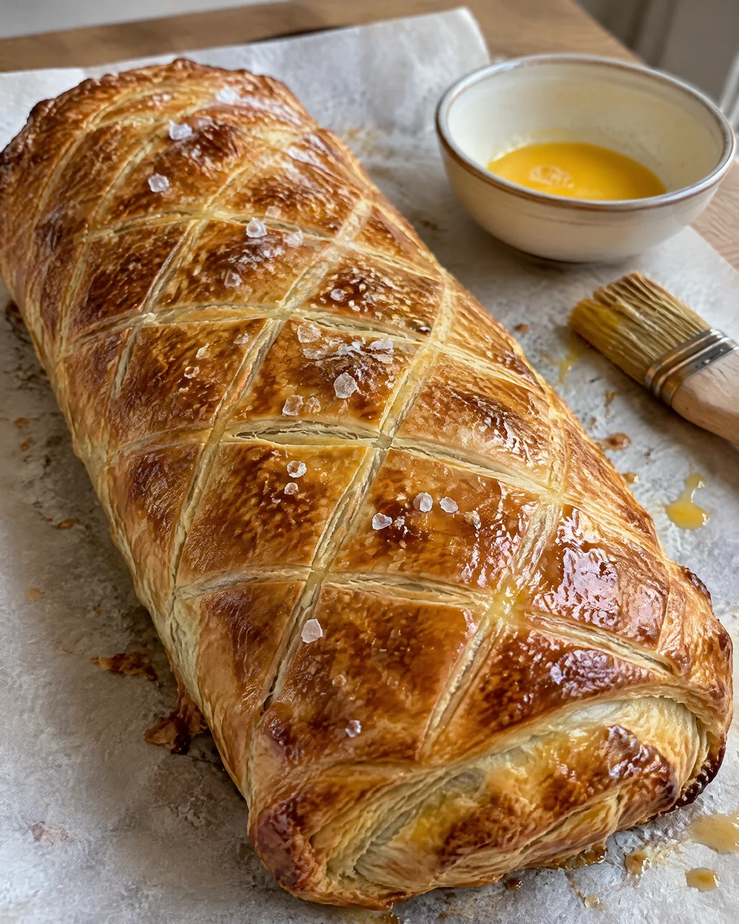 Beef Wellington wrapped and ready to bake