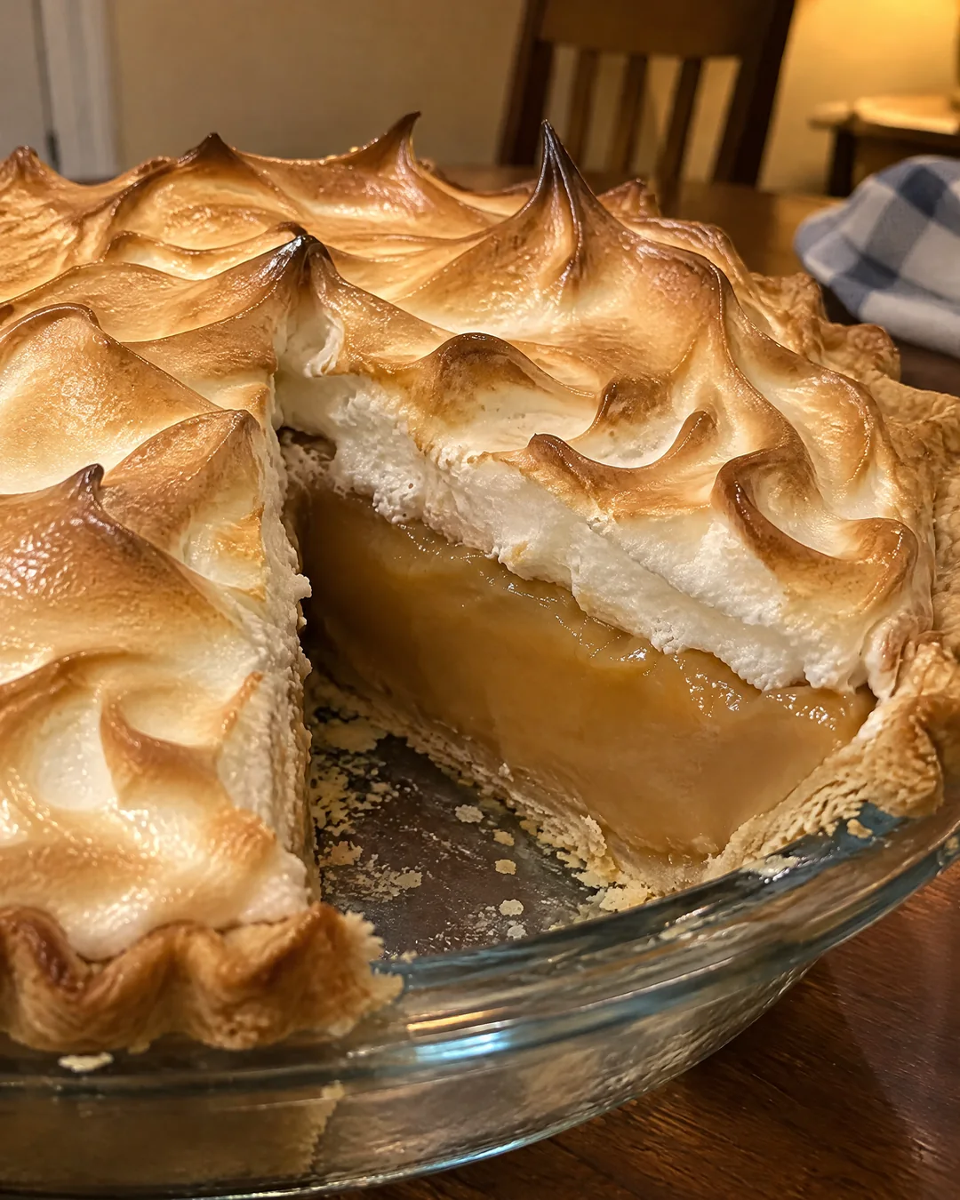 Butterscotch pie with a tall golden meringue
