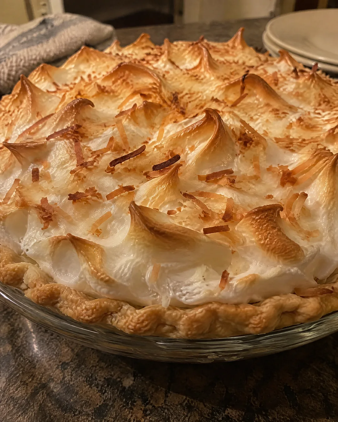 Coconut cream pie with toasted meringue
